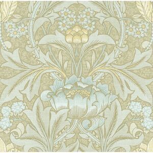 Morris Flower Wallpaper in Green and Blue BM60103 from Wallquest